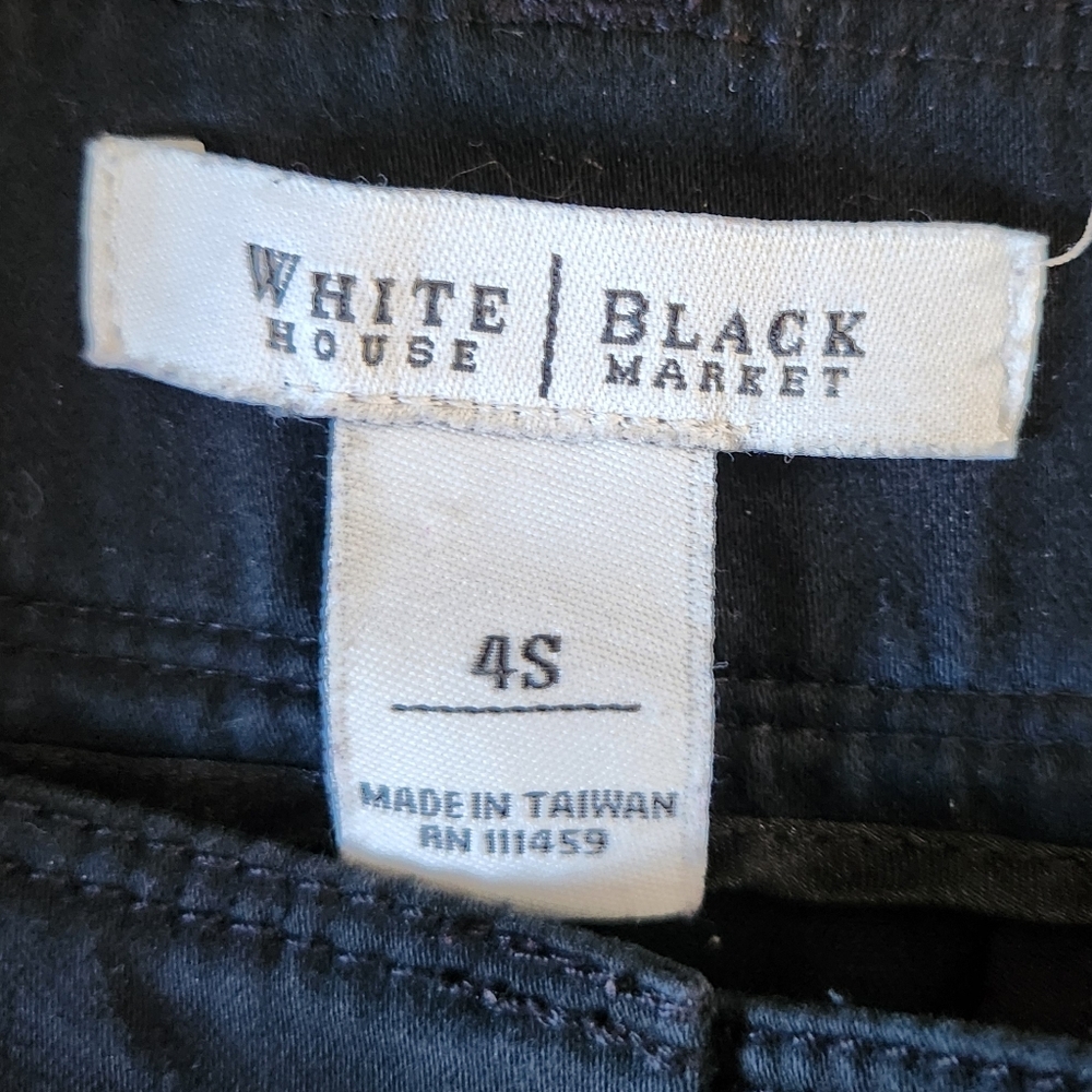 White House Black Market Boot Leg Black Cotton Dress Pants Trousers Slacks 4s - Picture 3 of 12